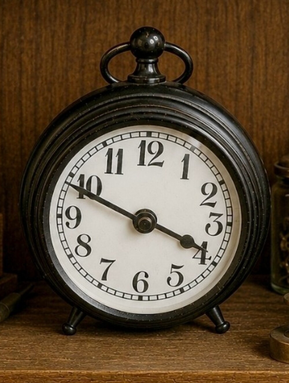 Non-Working Heavy Black Metal Desk Table Glass Face Clock Made in India